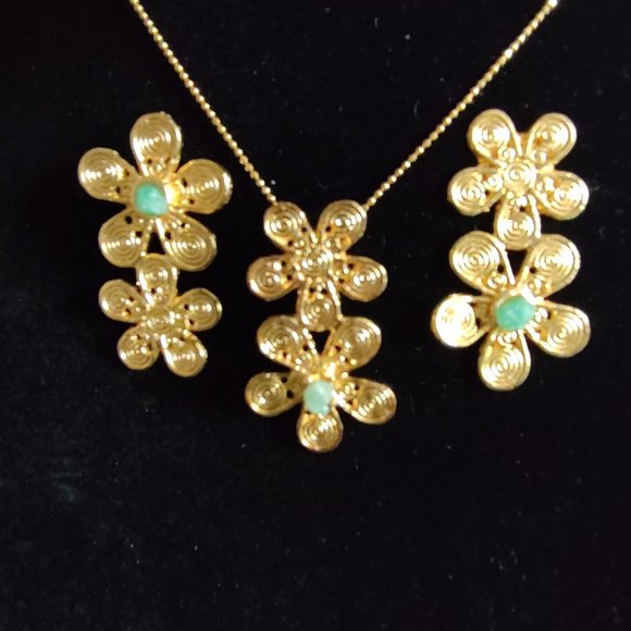 Jewelry made by hand Gold Plated 24 K. Silver 950, Morralla Emeral and Berillium - Picture 6 of 11